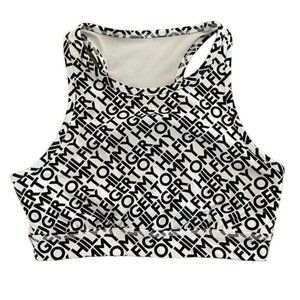 All Over Logo Tommy Hilfiger Racerback Athletic Sports Bra Top Black & White S/P